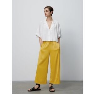NWT ZARA SATIN EFFECT HIGH WAISTED BLOGGERS FAV MUSTARD YELLOW WIDE LEG PANTS